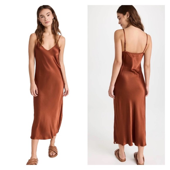 Enza Costa Dresses & Skirts - ENZA COSTA Dress Womens XS 0 Rust Satin Bias Slip Maxi Spaghetti Strap NWOT
